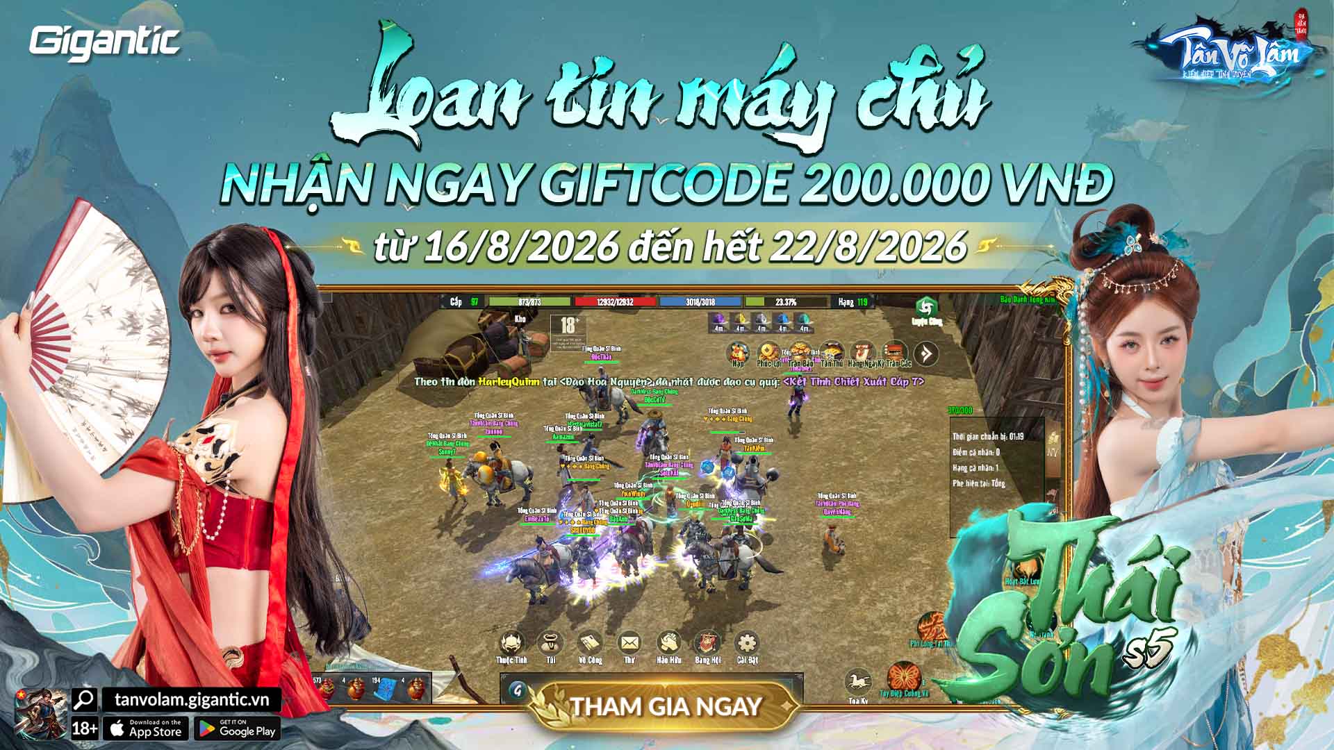 Lan tỏa máy chủ mới S5 – Thái Sơn, nhận Giftcode trị giá 200.000 VNĐ
